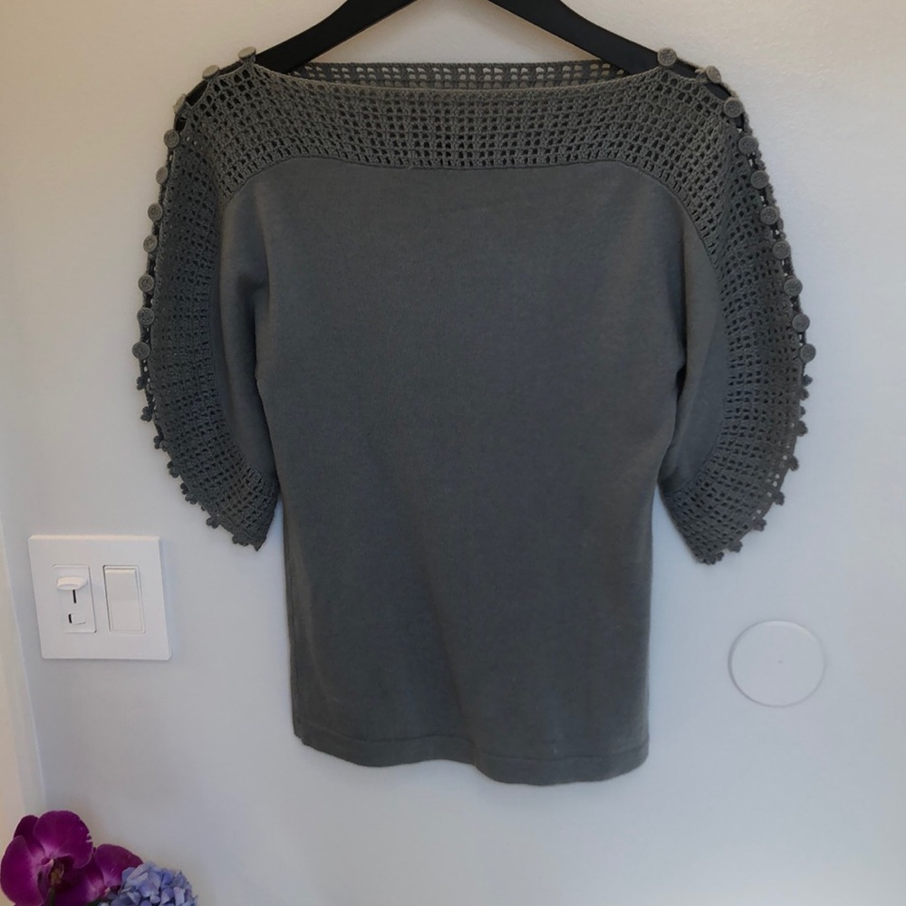 Theory Gray Crochet-Bateau Neck Sweater
